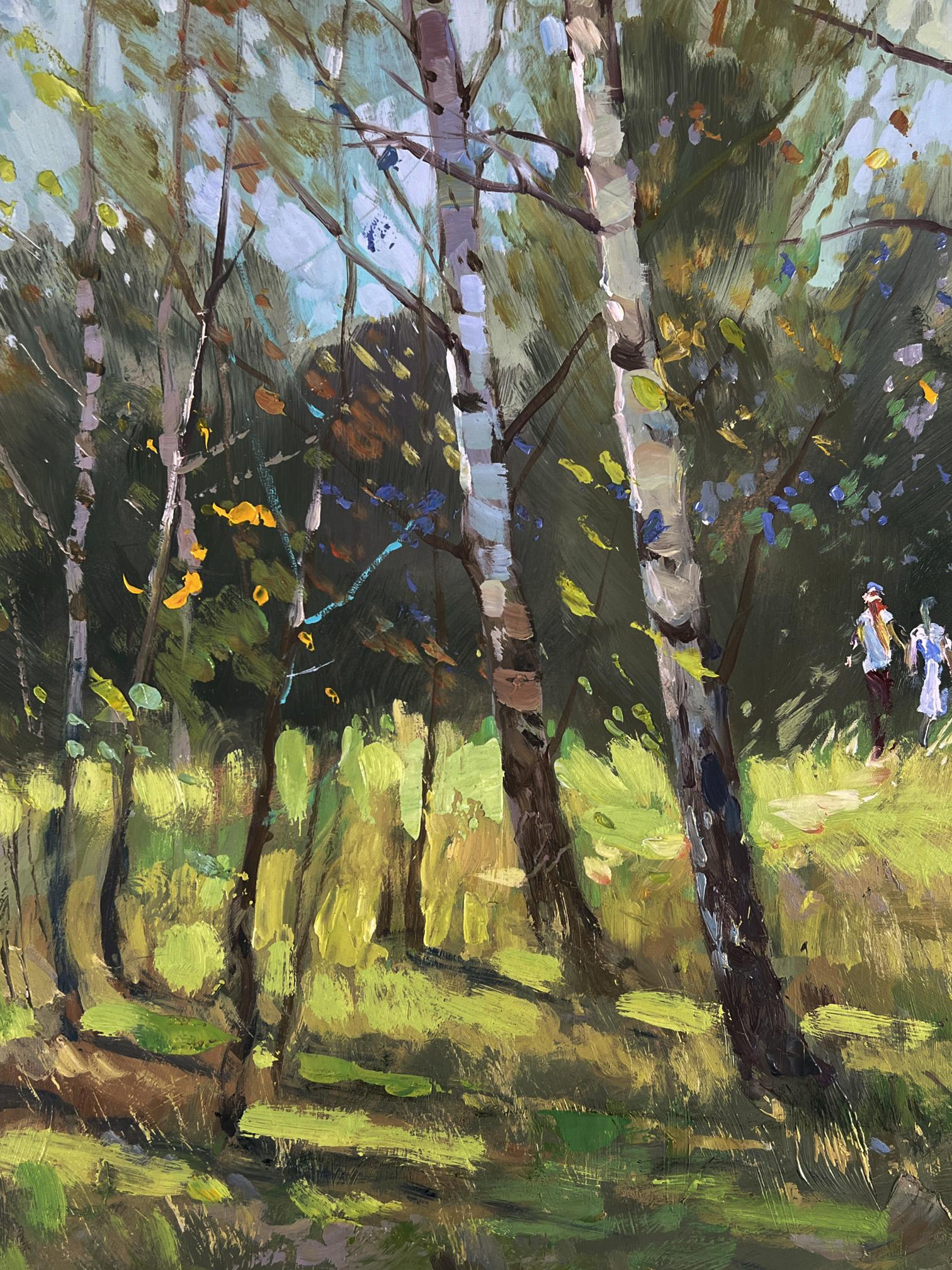 Vibrant impressionist oil painting A walk among the birches by Yuriy Suprunchuk