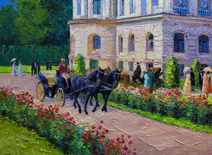 Vibrant impressionist oil painting of Boris Serdyuk estate outside city