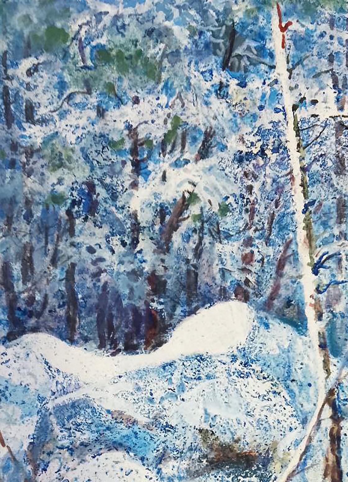 Textured watercolor snowy forest by Vitaly Duhnevich, oil painting