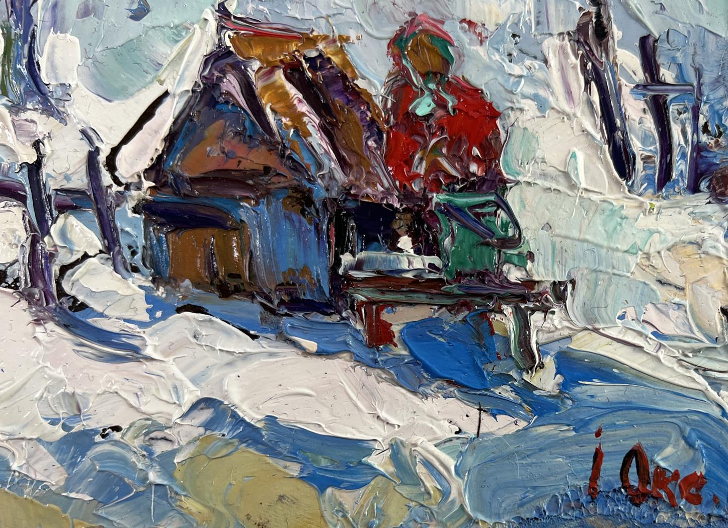 Vibrant impressionist oil painting The icy breath of the morning by Oksana Ivanyuk snowy landscape