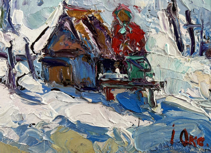 Vibrant impressionist oil painting The icy breath of the morning by Oksana Ivanyuk snowy landscape