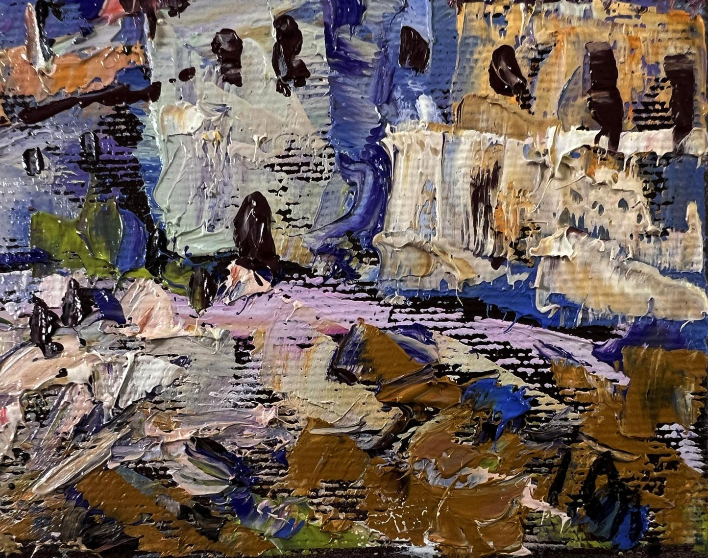 Oil painting Blue mountains by Oleksiy Ivanyuk abstract expressionist textured blues