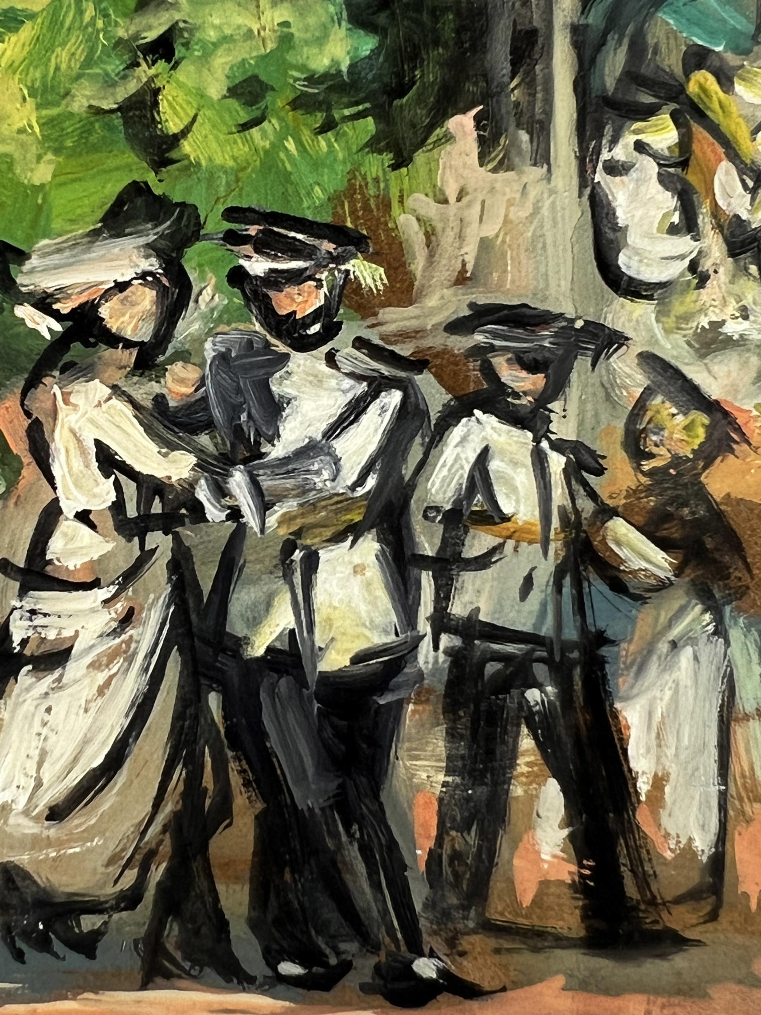 Oil painting of soldiers gathering in park by Alexander Litvinov