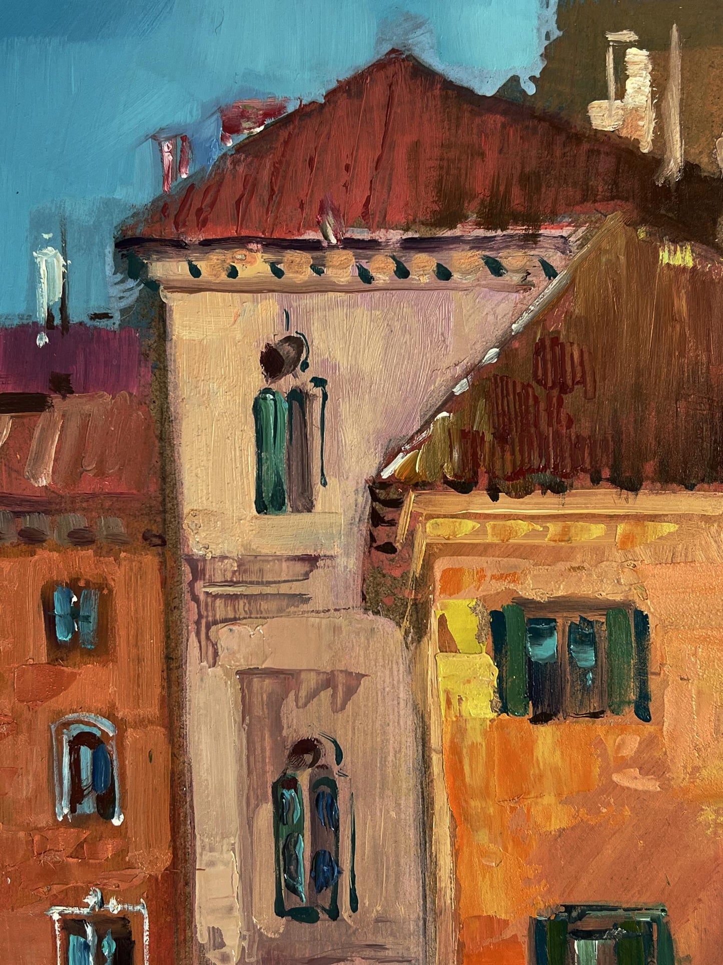 Oil painting of European city with river by Yuriy Suprunchuk
