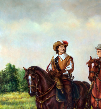 Oil painting Provincial air Valeriy Bulat: two mounted men in historical attire