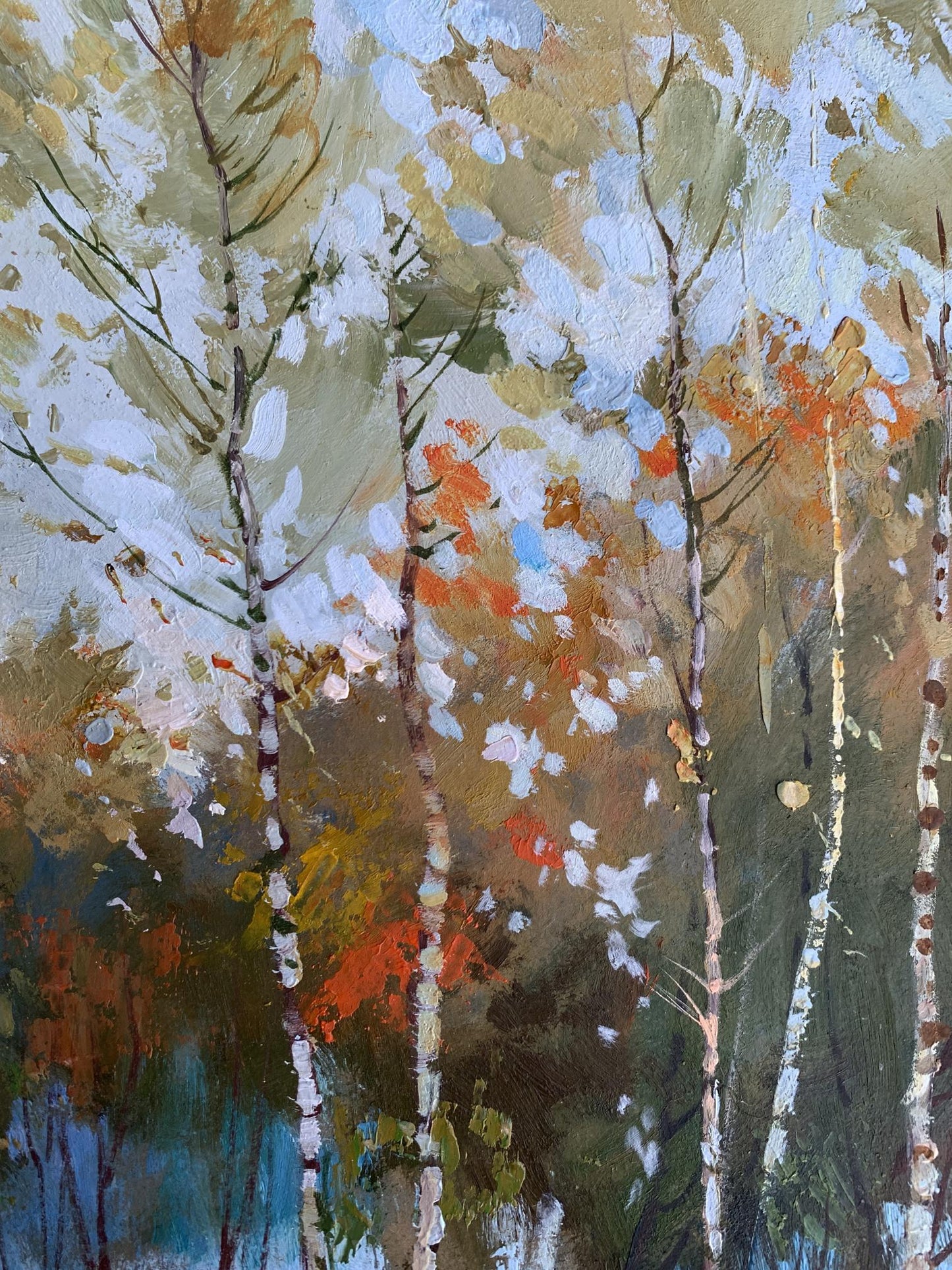 Abstract oil painting of birch autumn forest by Yuriy Suprunchuk