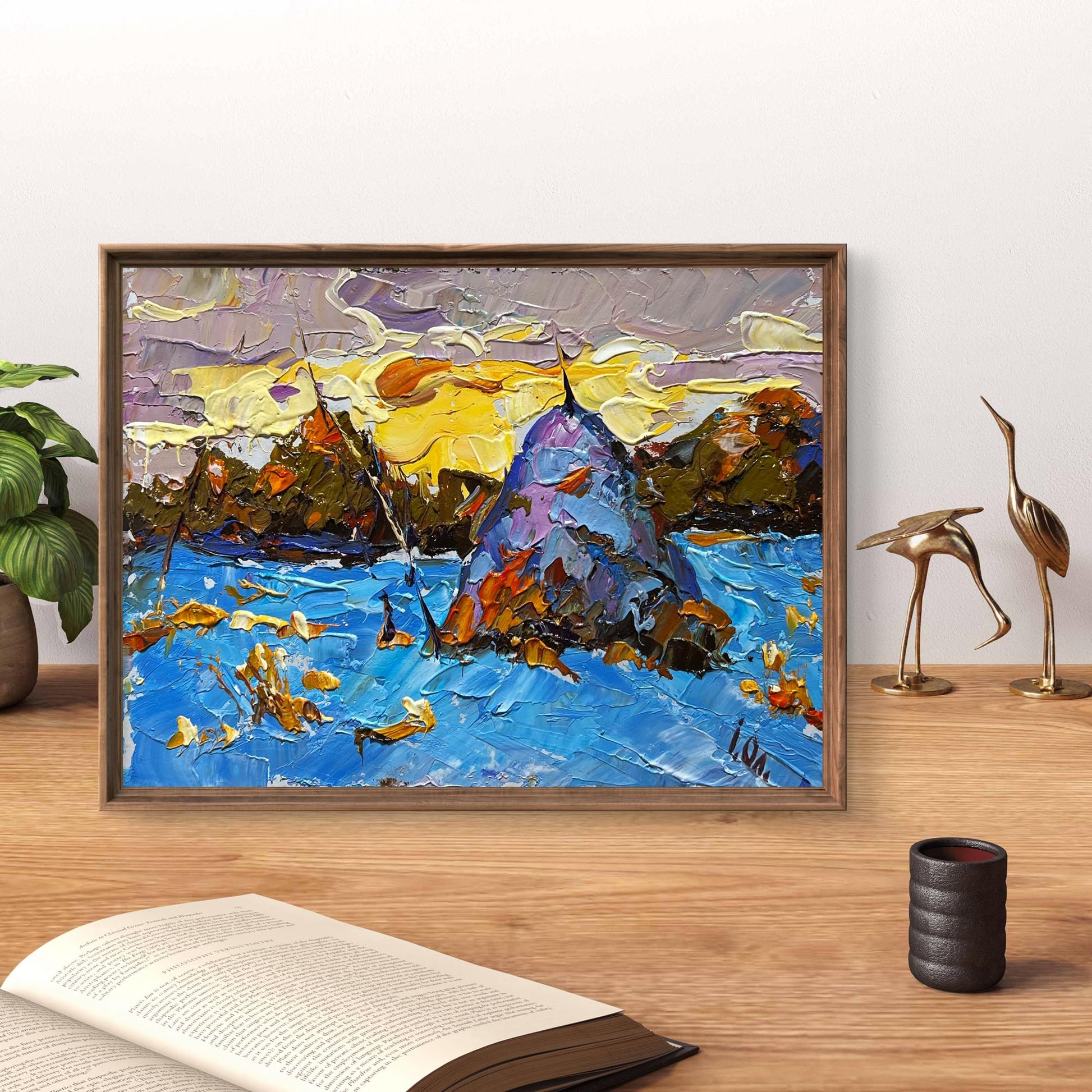 Oil painting Snow blue by Oleksiy Ivanyuk in rustic wooden frame
