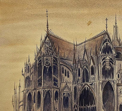 Watercolor painting of Gothic cathedral by Dmytro Startsev Inquisition