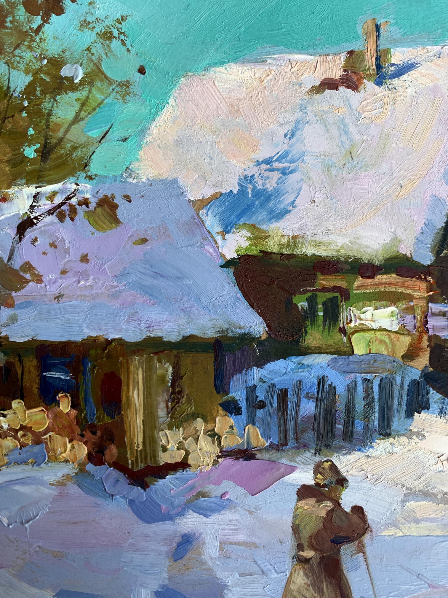 Snow-covered rooftops oil painting by Yuriy Suprunchuk