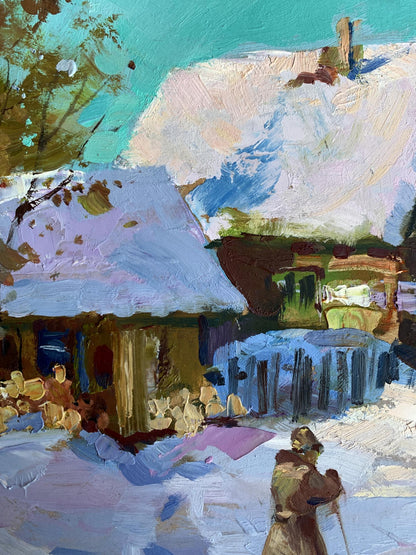 Snow-covered rooftops oil painting by Yuriy Suprunchuk