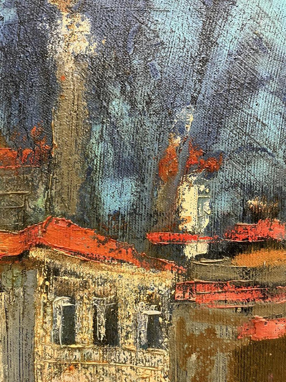 Oil painting Outside after the rain by Serhiy Kovalev, abstract blues reds impasto