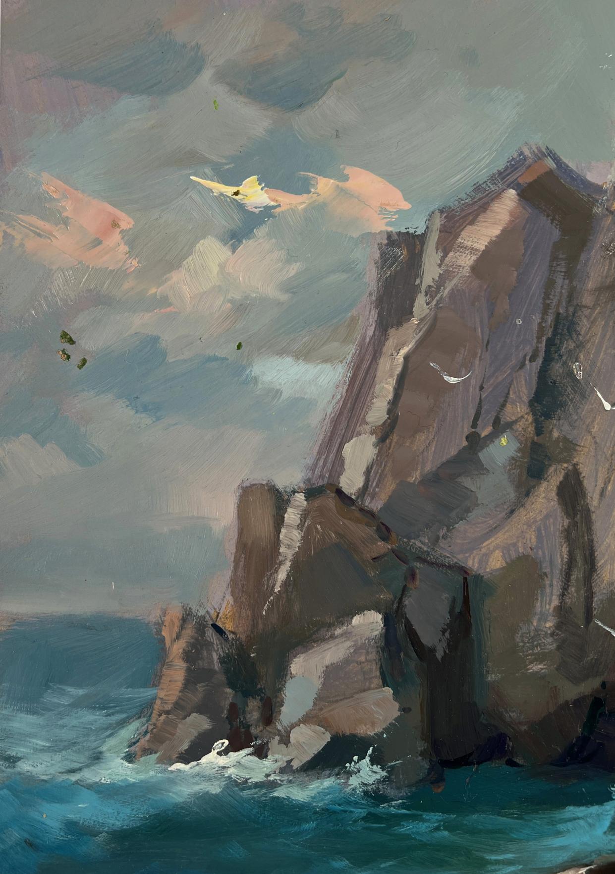 Oil painting of rugged coastal rocks by Yuriy Suprunchuk