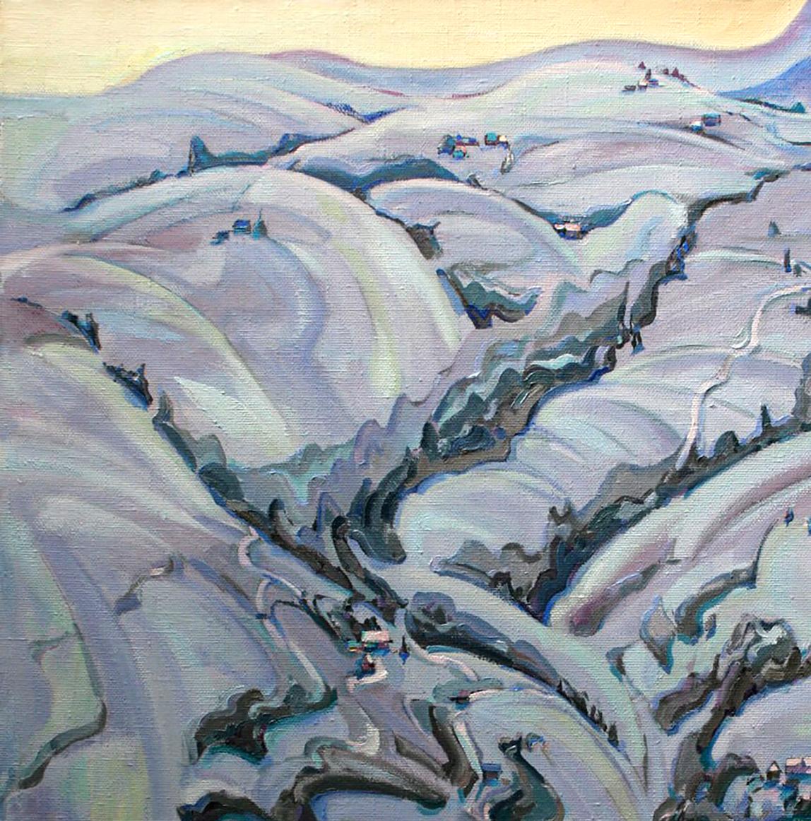 Serene impressionistic oil painting of snow hills by Leonid Pavlenko