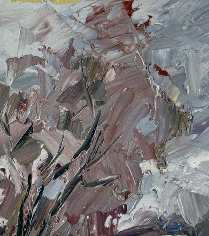 Abstract oil painting of river and snowy trees by Boris Serdyuk