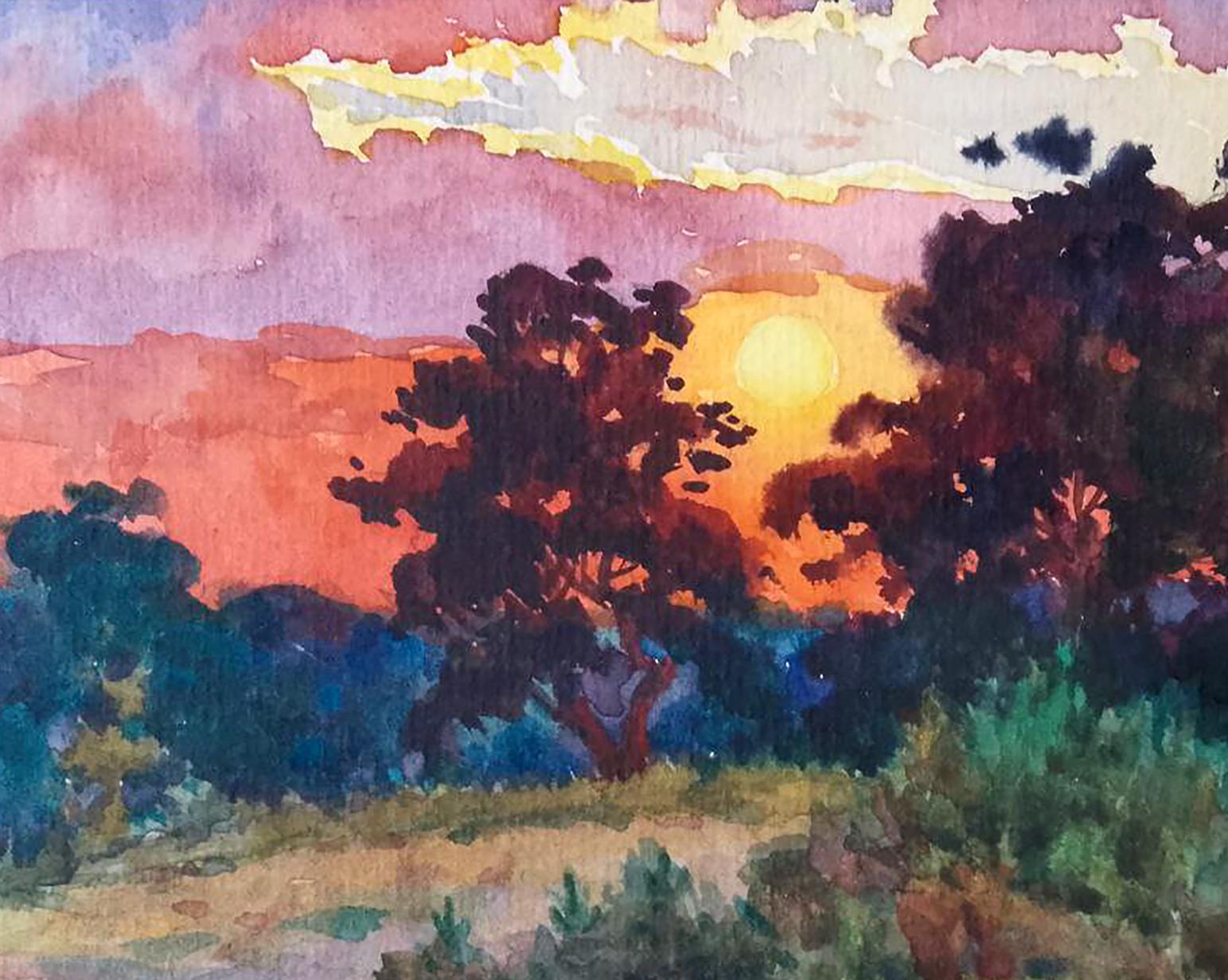 Watercolor painting Watching the Sunset by Vitaly Duhnevich