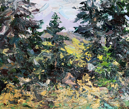 Alexander Cherednichenko impressionistic forest painting, impasto greens