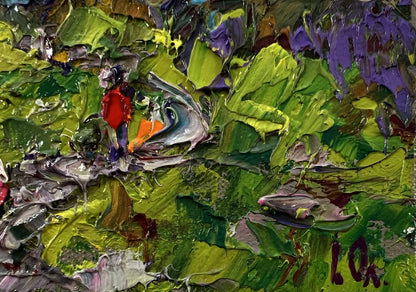 Oil painting City summer park by Oleksiy Ivanyuk with green purple strokes