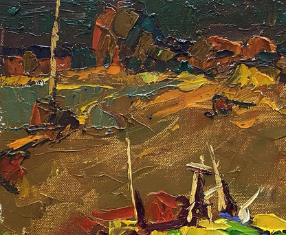 Impasto textured evening landscape oil painting by Oleksiy Ivanyuk