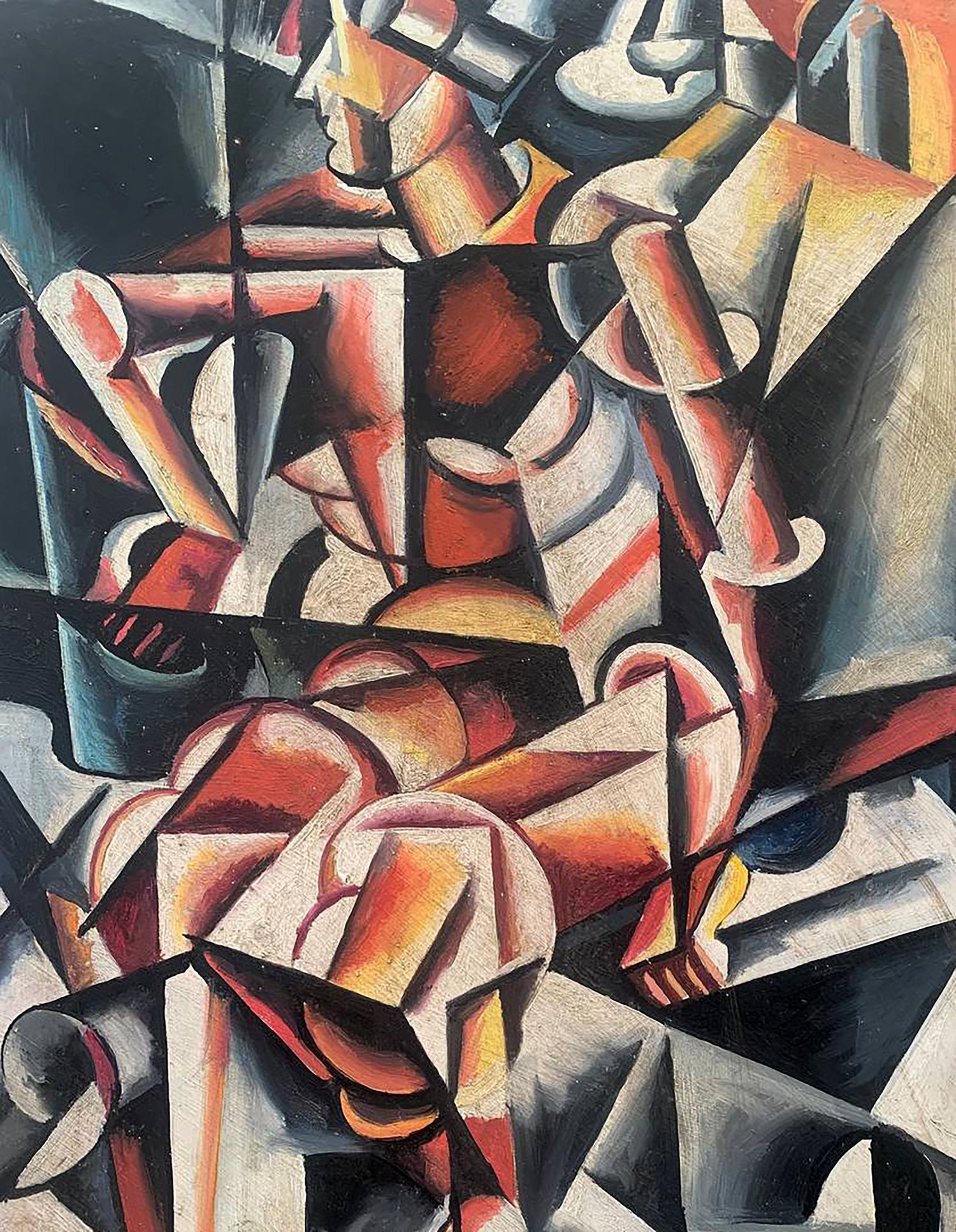 Abstract cubist oil painting A look into the future by V. Konotopsky
