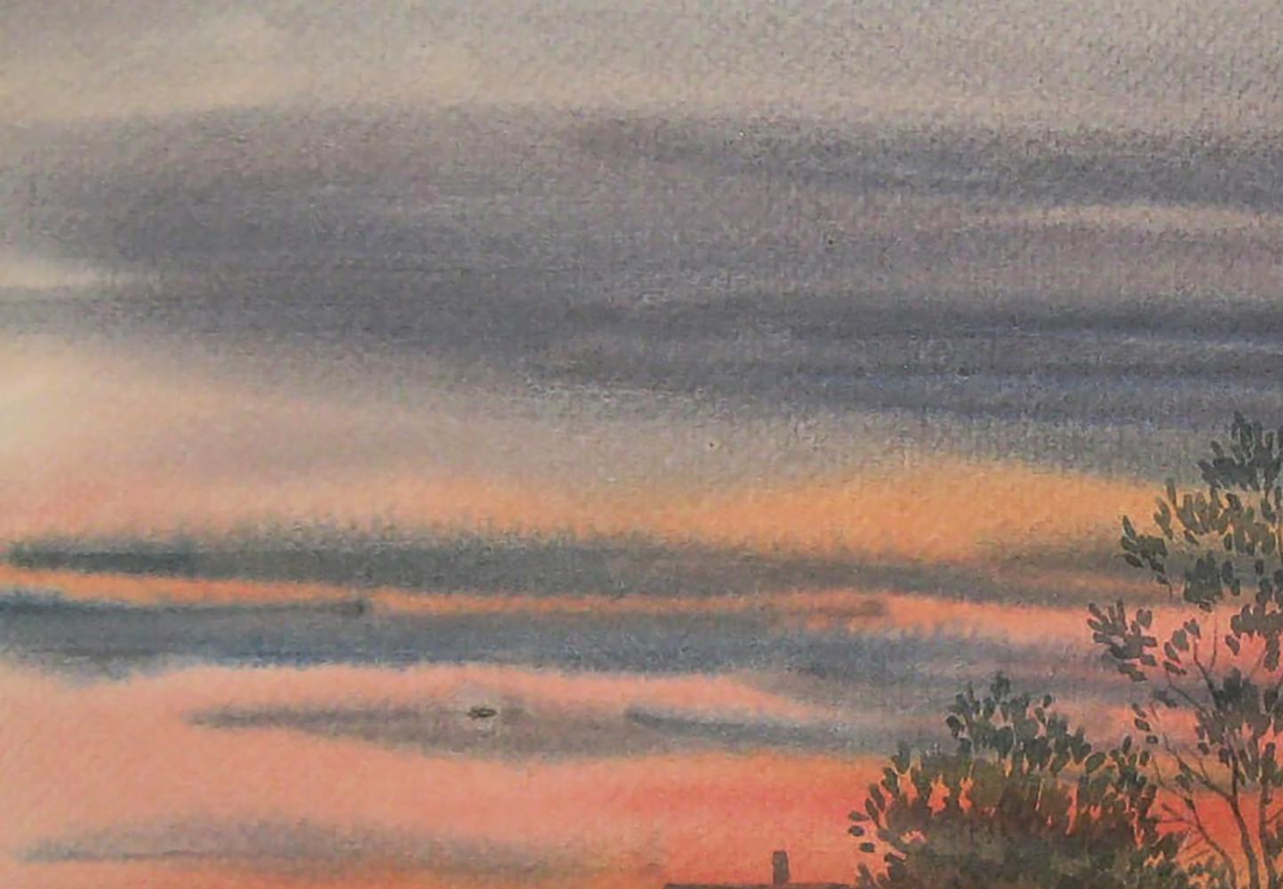 Watercolor painting of autumn evening sunset by Valery Savenets