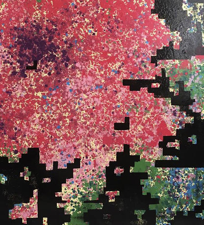 Oil painting Rose in Pixel by Natalia Korf-Ivaniuk, vibrant pixel explosion