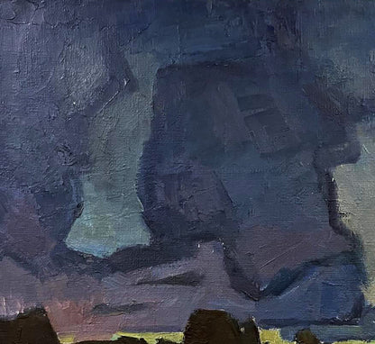 Oil painting Evening stacks by Oleksandr Andreev, textured blues and purples