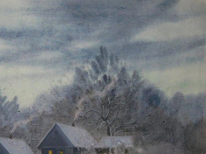 Snow-covered house in watercolor winter village by Valery Savenets