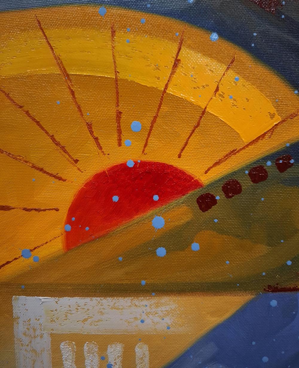 Vibrant oil painting The bird is singing by Sergiy Voichenko with sunburst