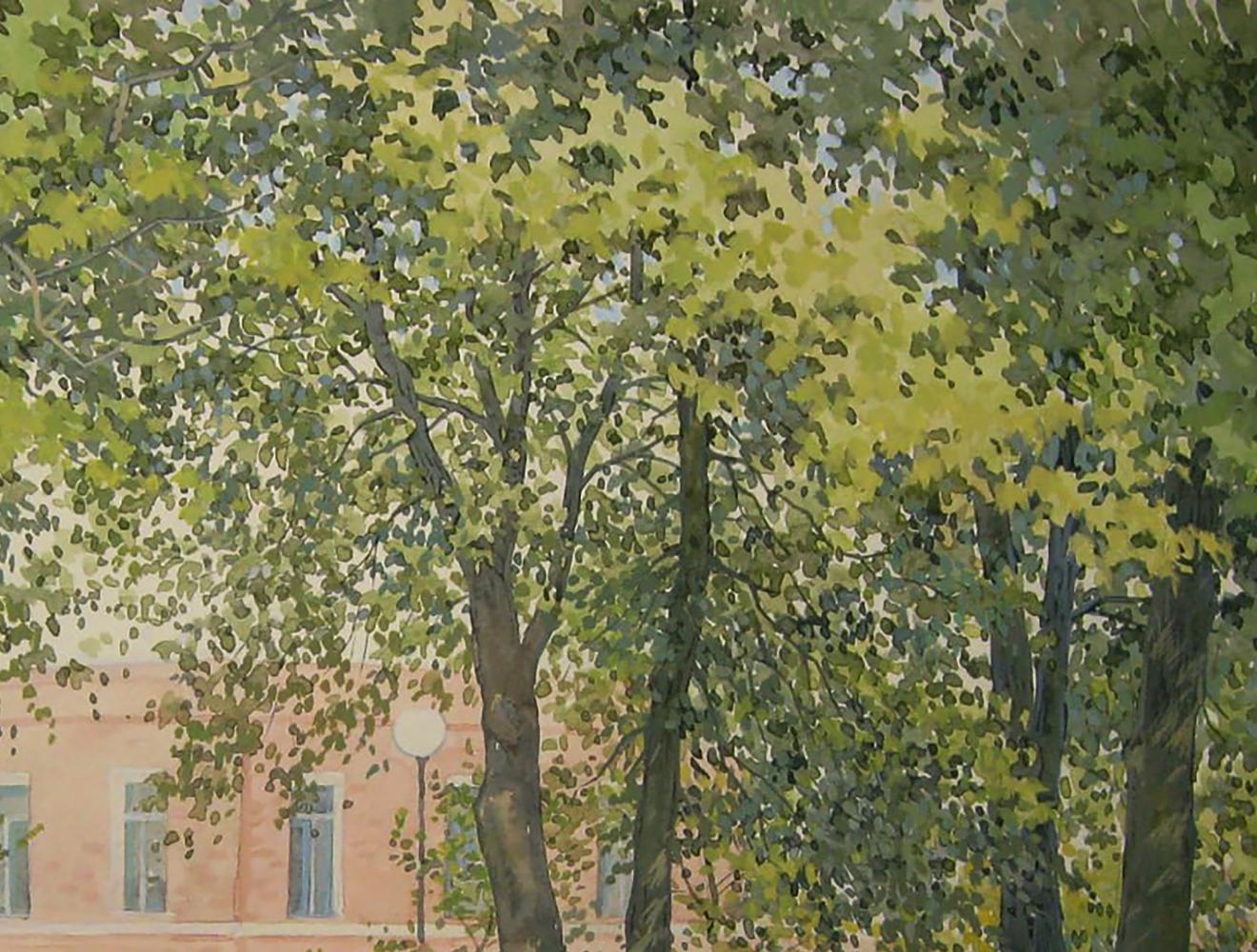 Watercolor painting of summer park trees by Valery Savenets