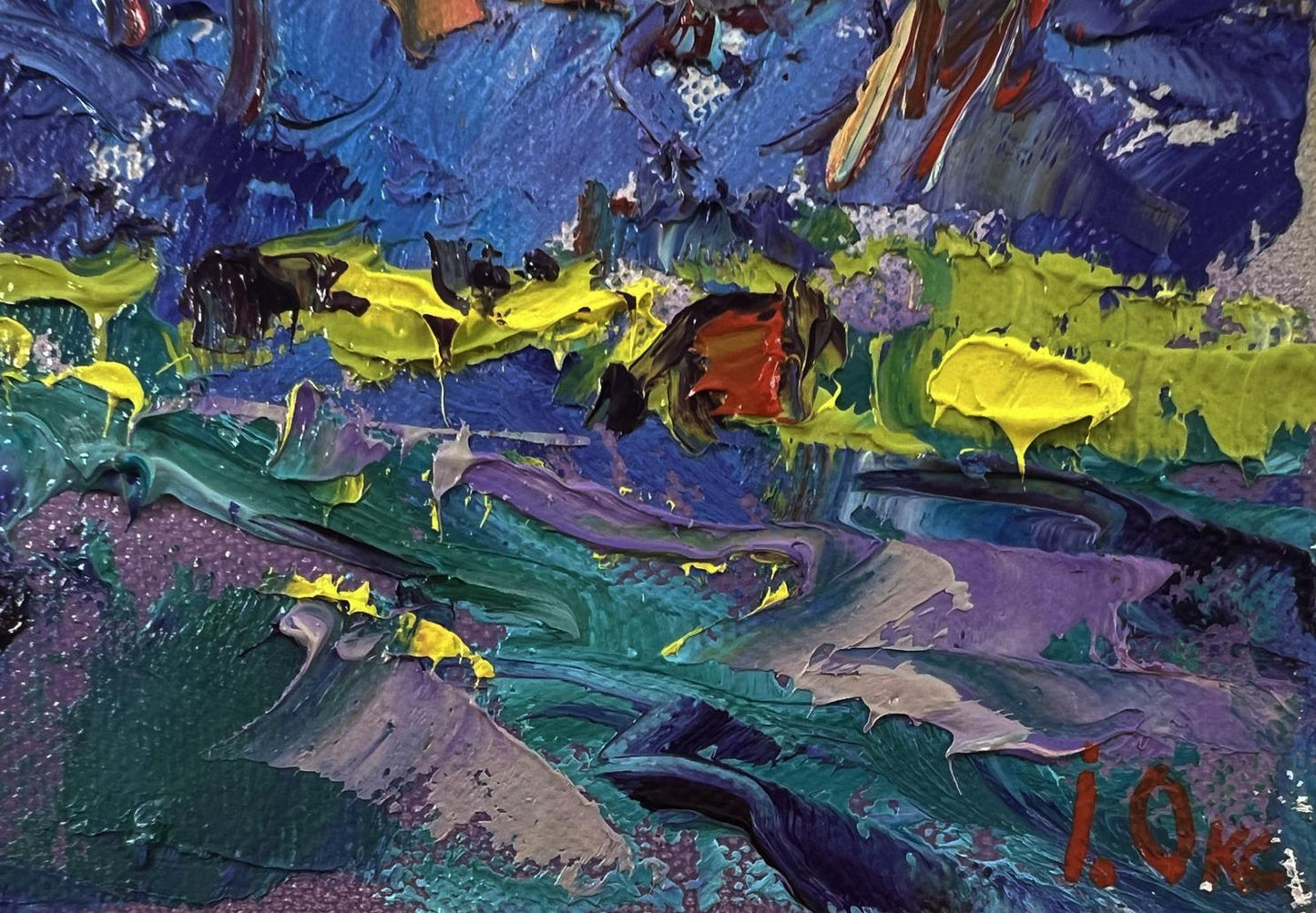 Vibrant oil painting Autumn blue forest by Oksana Ivanyuk