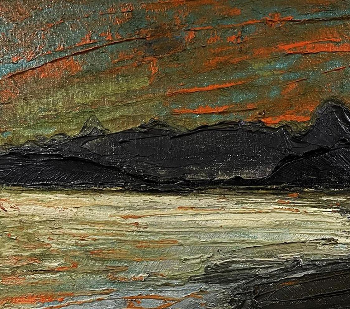 Oil painting On the Other Side by Serhiy Kovalev rugged mountains expressive sky