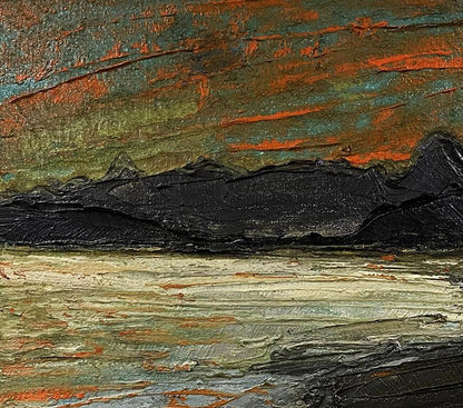 Oil painting On the Other Side by Serhiy Kovalev rugged mountains expressive sky