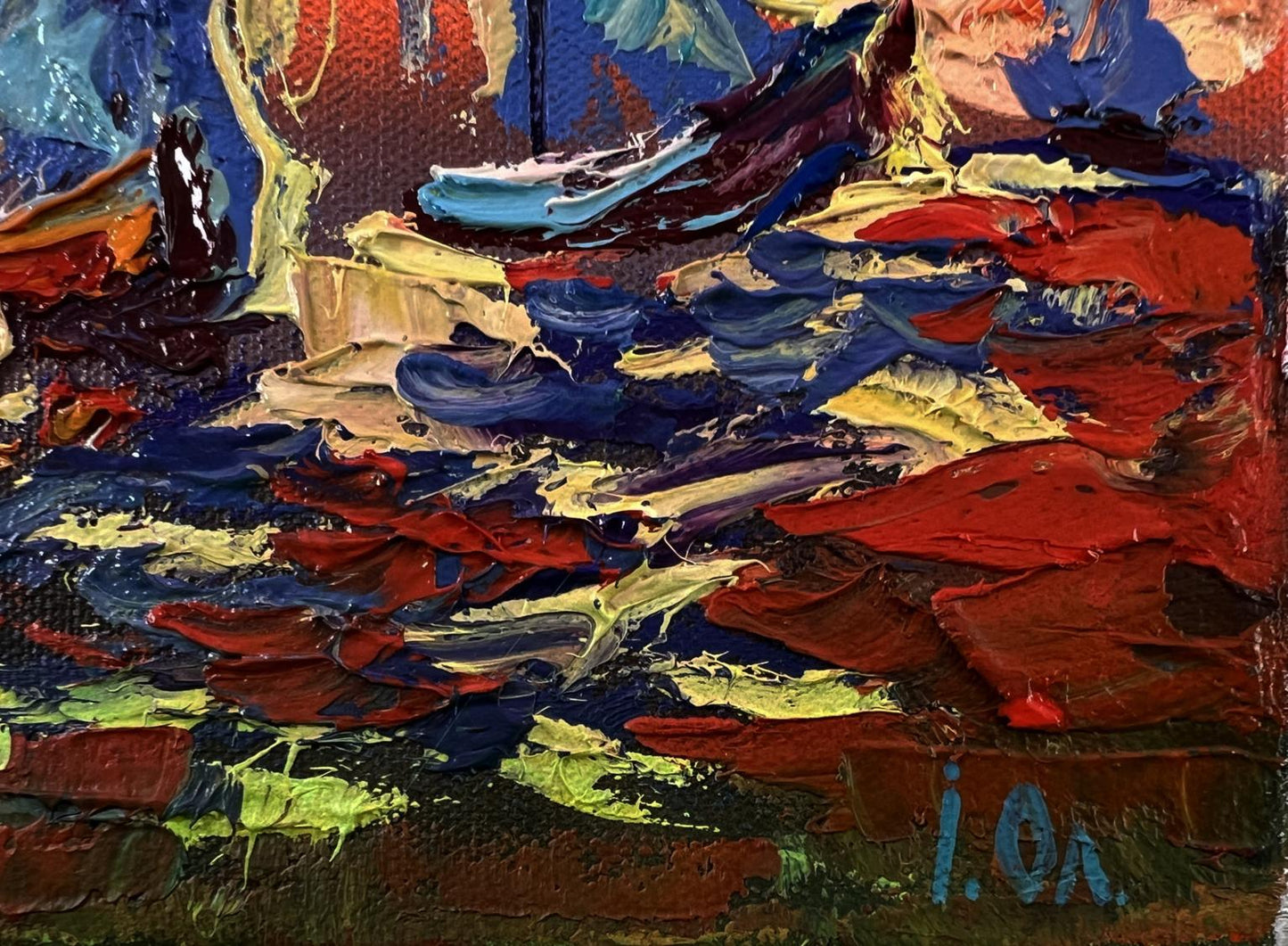 Vibrant sailboats and orange sunset oil painting by Oleksiy Ivanyuk