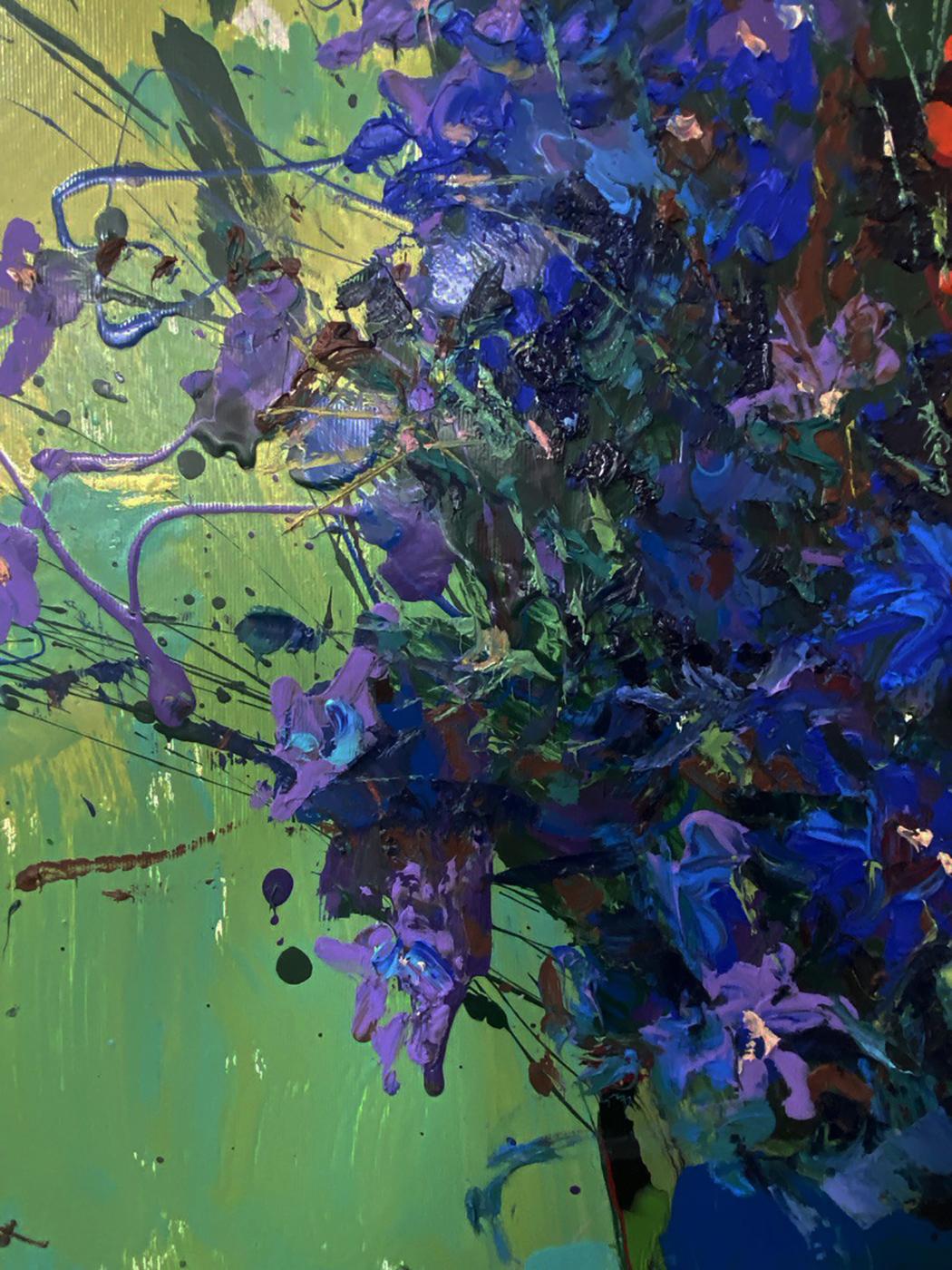 Vibrant blue purple flowers oil painting Floral morning by Oksana Ivanyuk