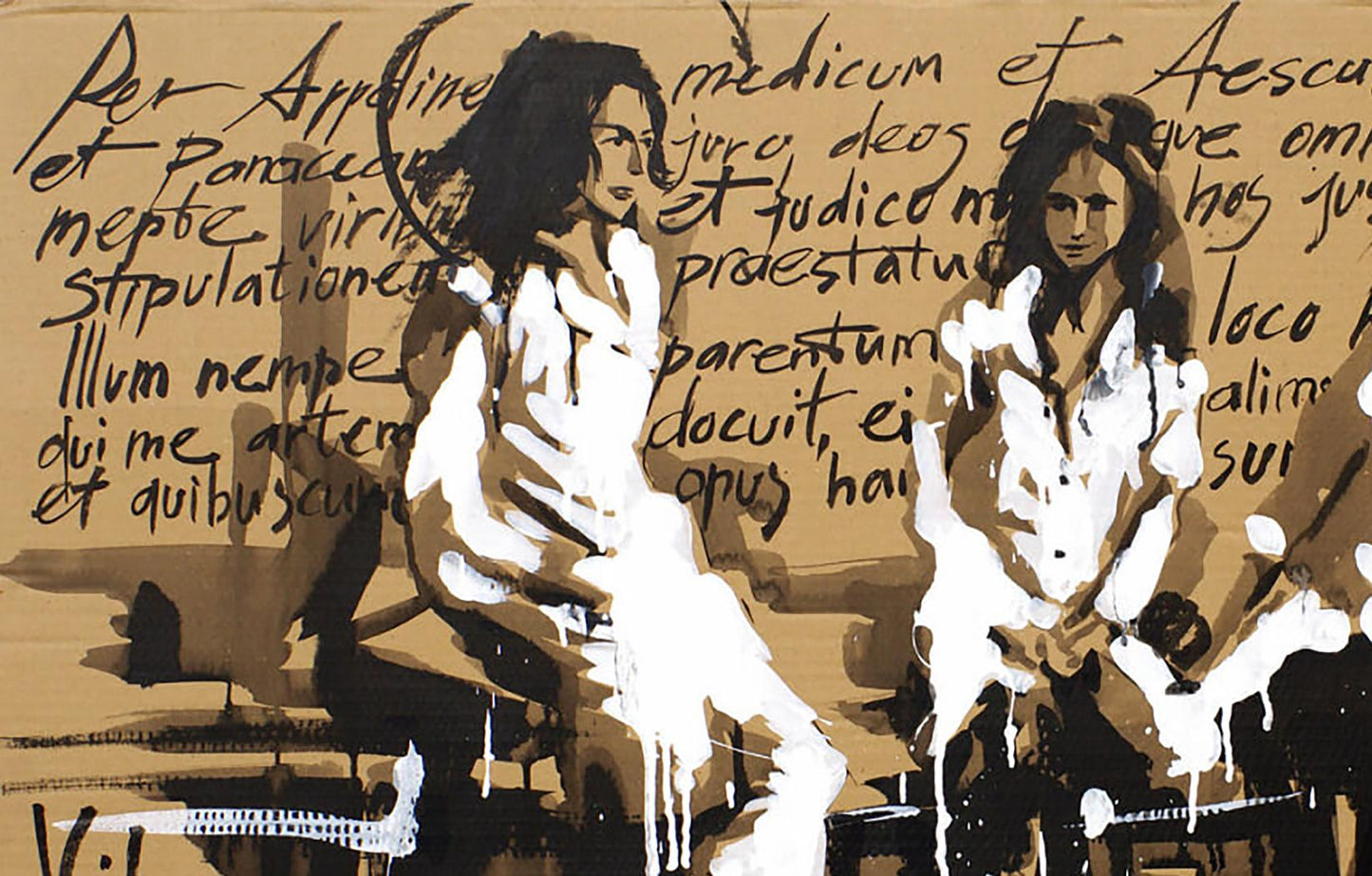 Stylized Hippocratic Oath mural by Dima Filatov, white-robed figures