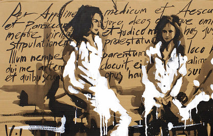 Stylized Hippocratic Oath mural by Dima Filatov, white-robed figures