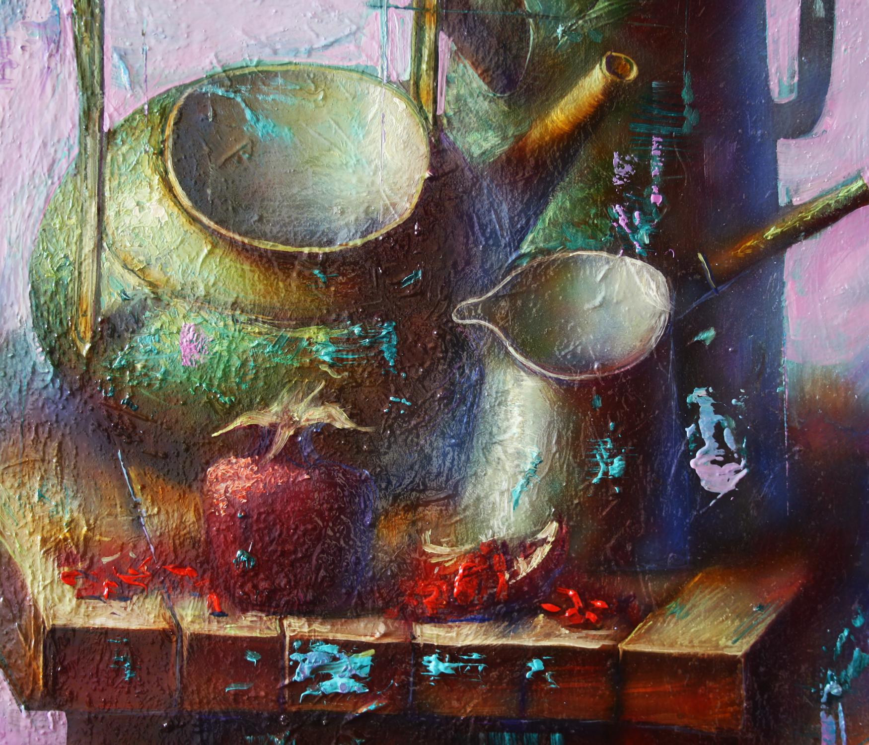 Oil painting Green still life by Alexander Dobrodiy with green watering can