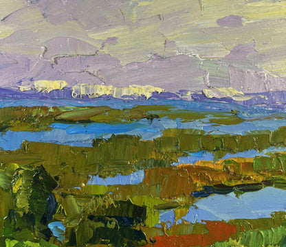 Oil painting Fishing on the lakes by Boris Serdyuk impressionist landscape
