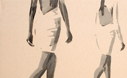 Minimalist monochrome watercolor sketch of two figures by Dima Filatov