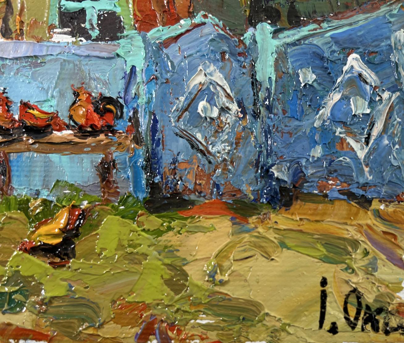 Vibrant impressionist oil painting Quiet Village Days by Oksana Ivanyuk