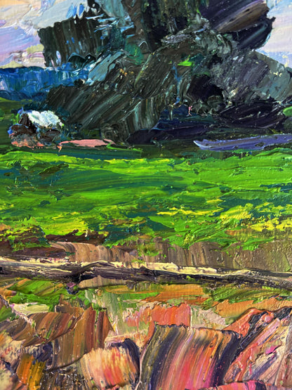 Vibrant impressionist oil painting The edge of the village by Boris Serdyuk
