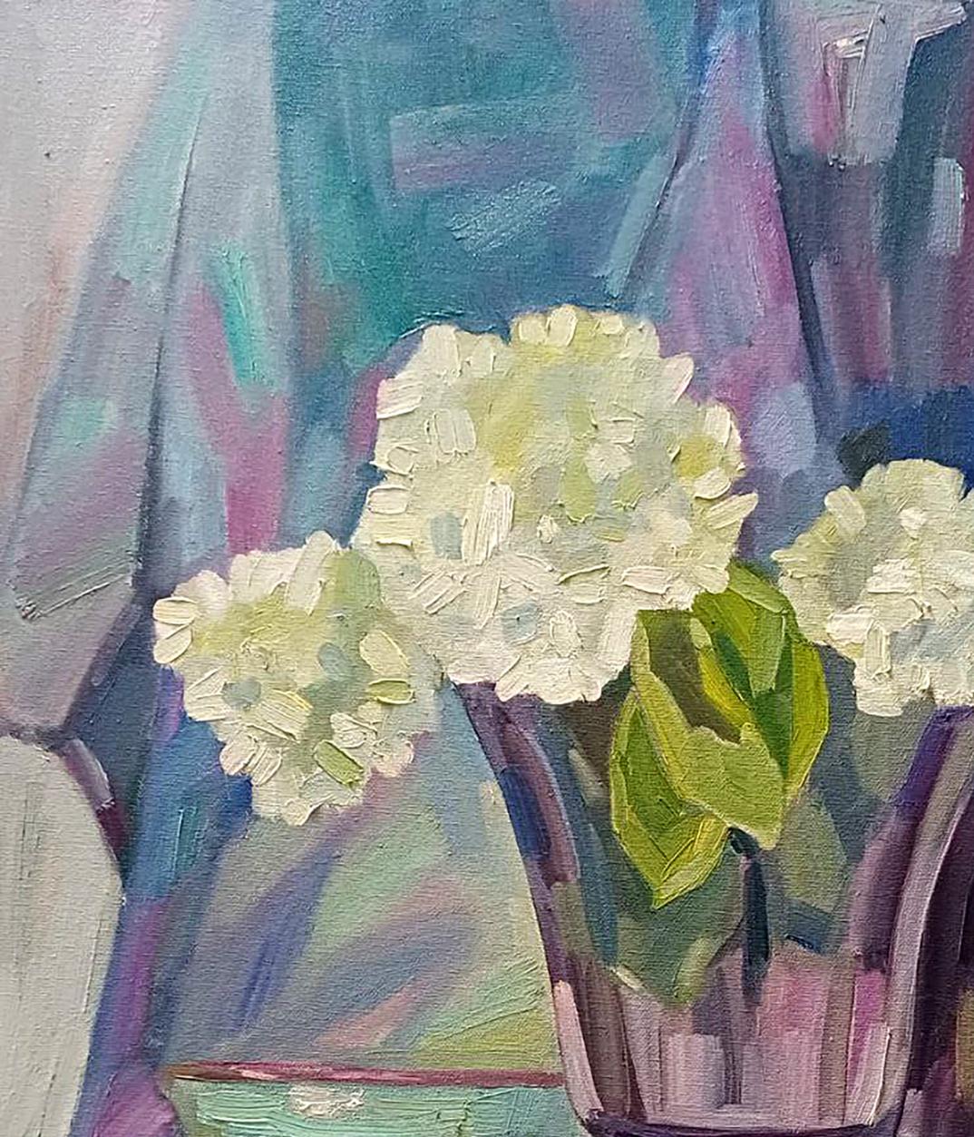 Oil painting Hydrangea by Tatyana Shulyak with white blossoms
