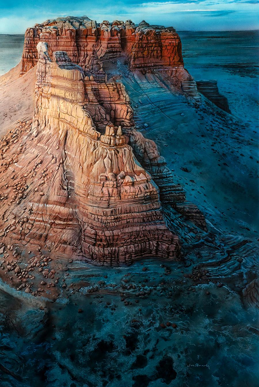 Acrylic painting Lonely Mountain in the Badlands Johannes Wessmark