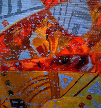 Vibrant oil painting Boomerang watchers by Sergiy Voichenko with bold orange strokes
