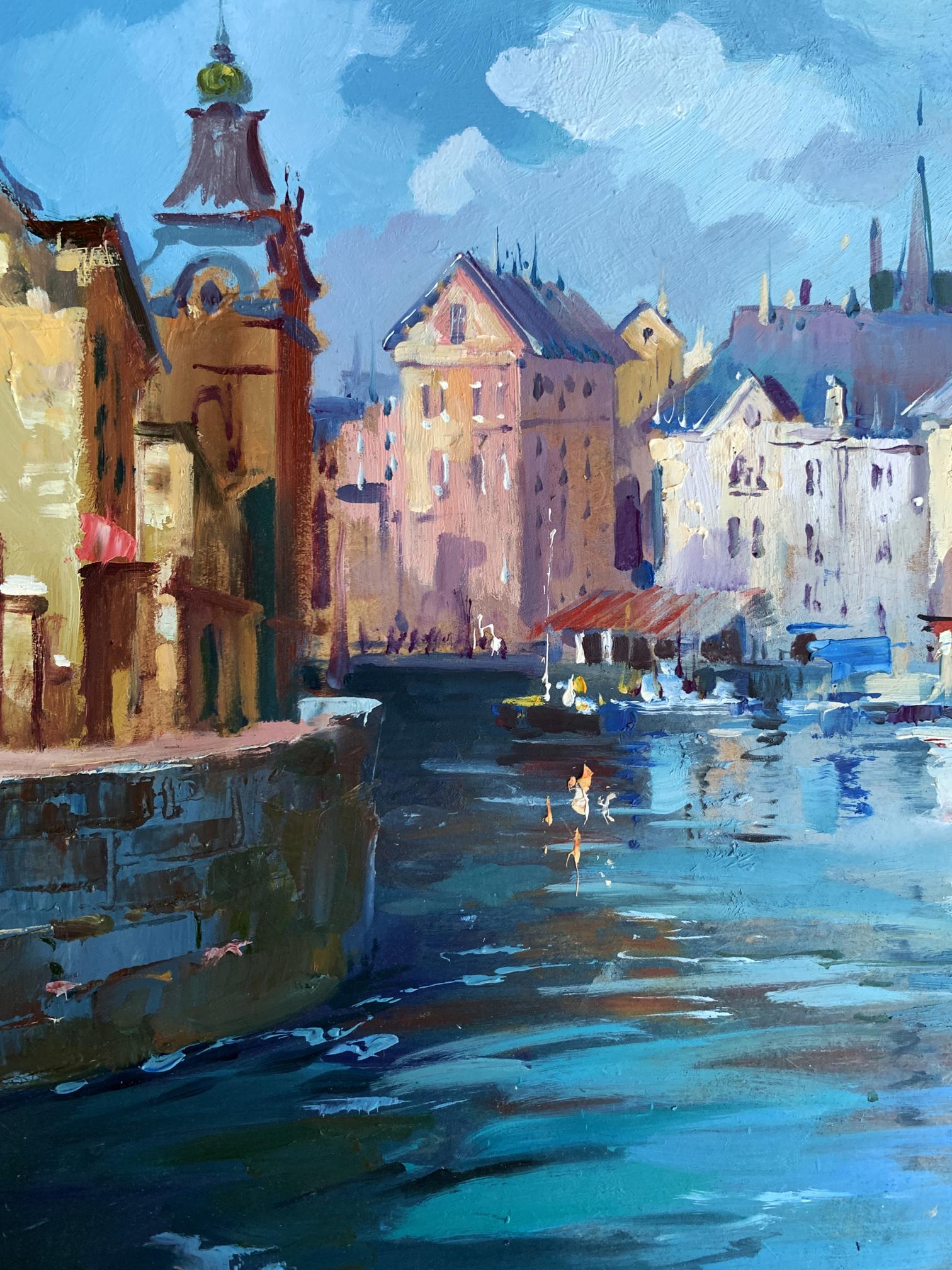 Vibrant impressionist oil painting of Venice canal by Yuriy Suprunchuk