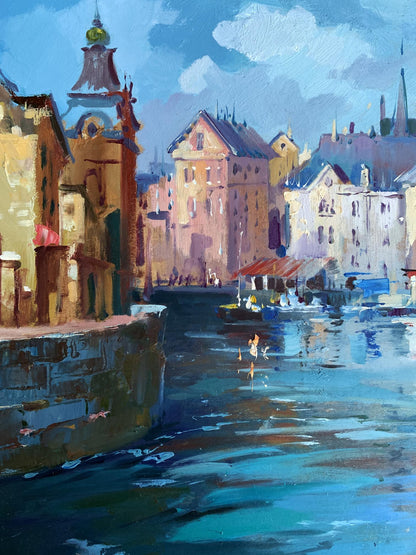 Vibrant impressionist oil painting of Venice canal by Yuriy Suprunchuk