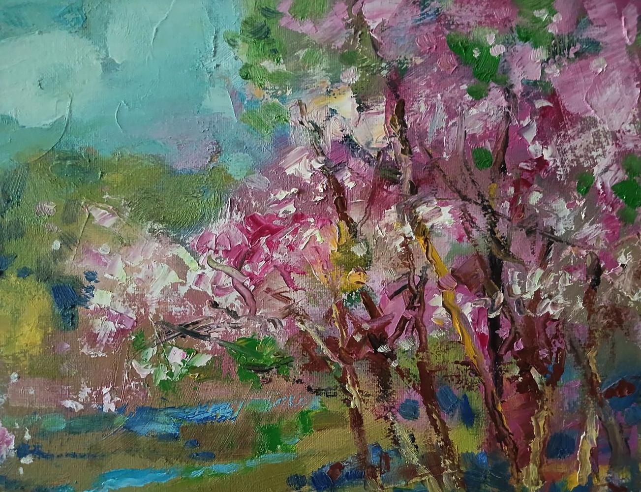 Vibrant impressionist Spring stream forest oil painting by Anatoly Tarabanov