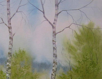 Watercolor painting of coastal birches by Valery Savenets