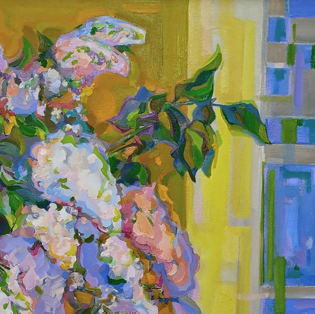 Vibrant impressionist oil painting of lilacs bouquet by Leonid Pavlenko
