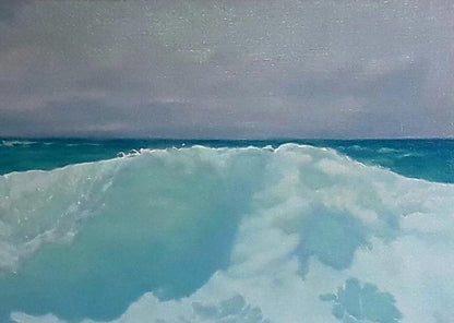Oil painting The magic of sea waves by Vasily Korkishko, dynamic turquoise wave